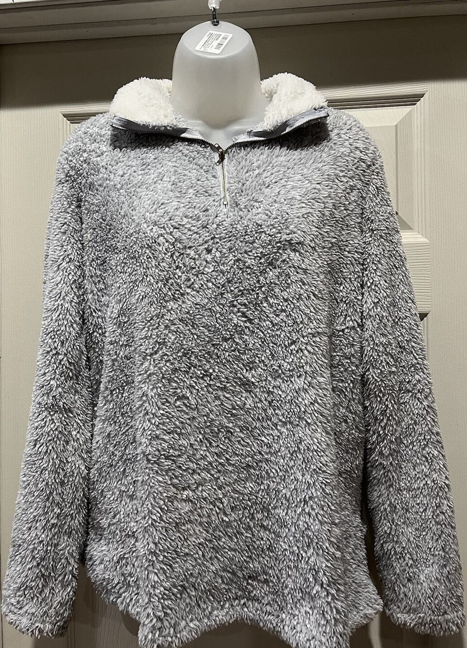 Angashion Teddy Fleece Pullover Size M Grey Jacket Long Sleeve